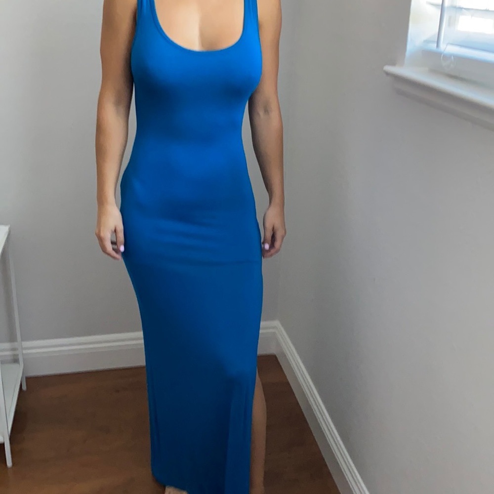 Blue bebe maxi dress with cutout slit